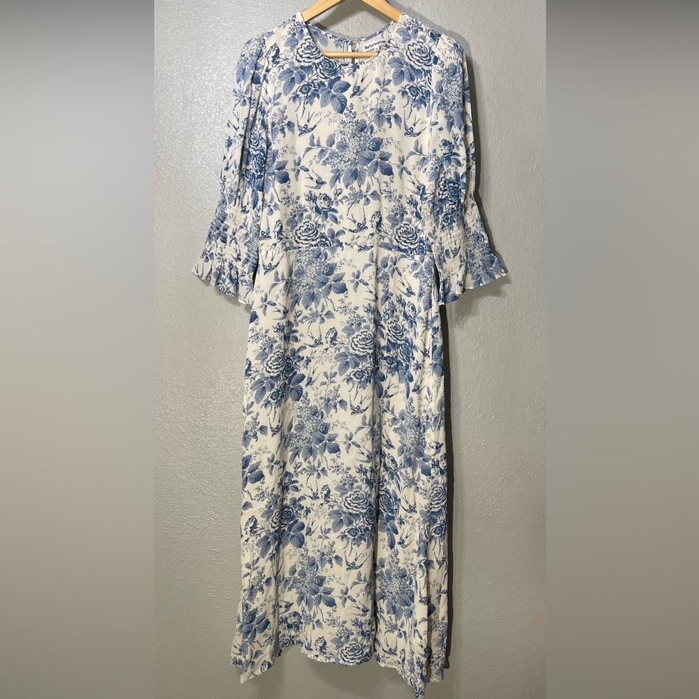 Reformation Carolena Pompadour Blue & White Floral Print Midi Dress - Size 12